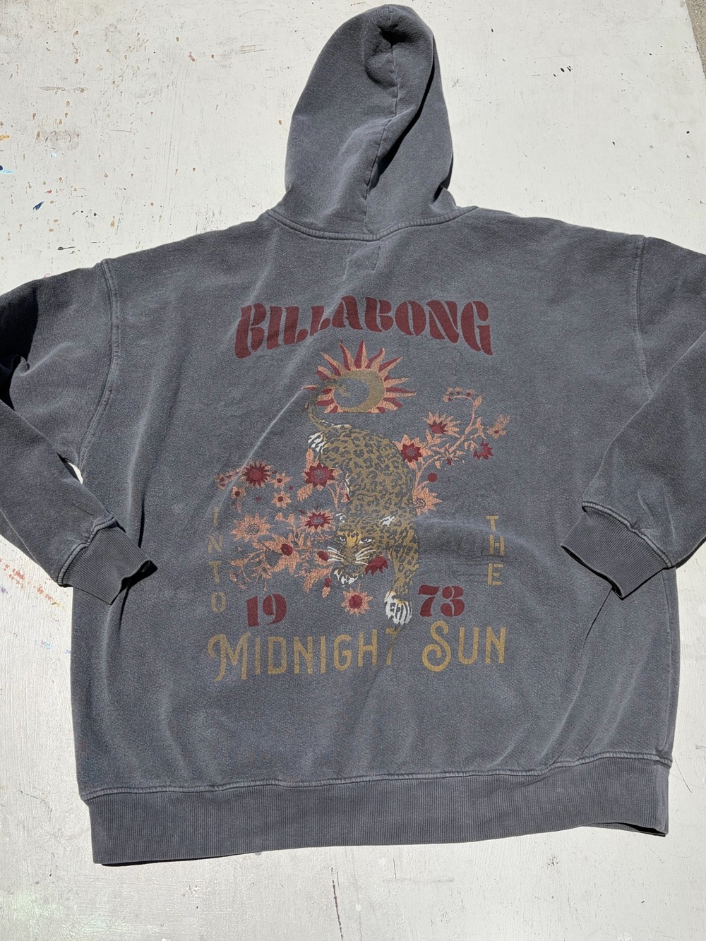 Women's Billabong Hoodie Gray Spell-Out XL Beach Hippie BOHO Camp Surf Gypsy